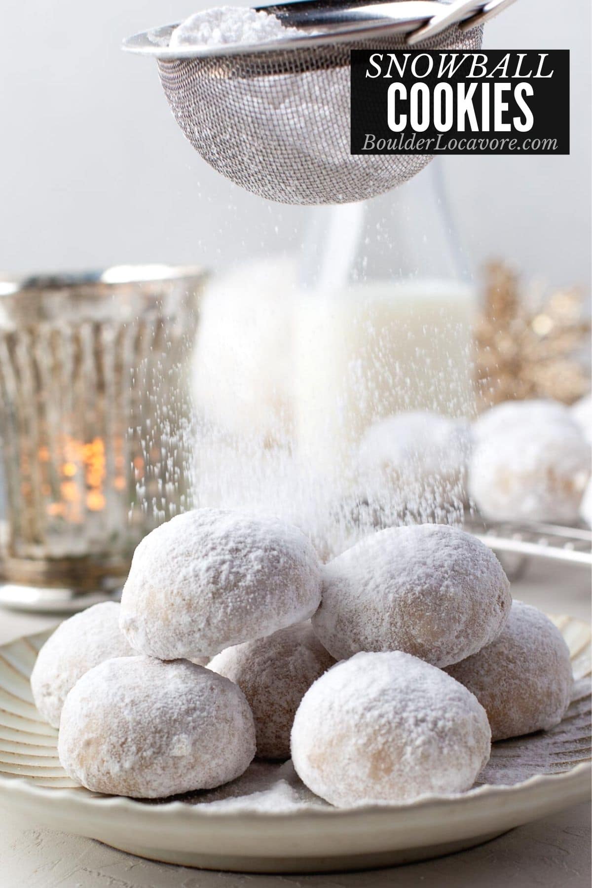 snowball cookies with title overlay