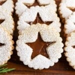 stacked Linzer cookies with Nutella filling
