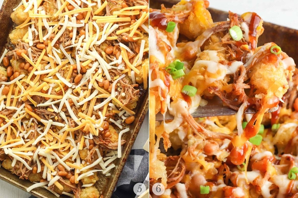 Pulled Pork totchos recipe steps 5-6Pulled Pork totchos recipe steps 5-6