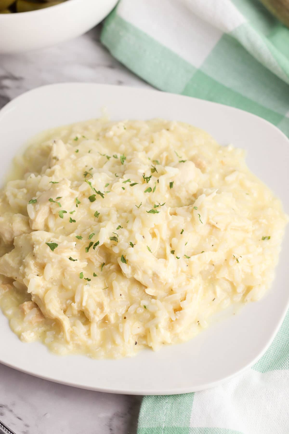 crockpot chicken and rice on a plate