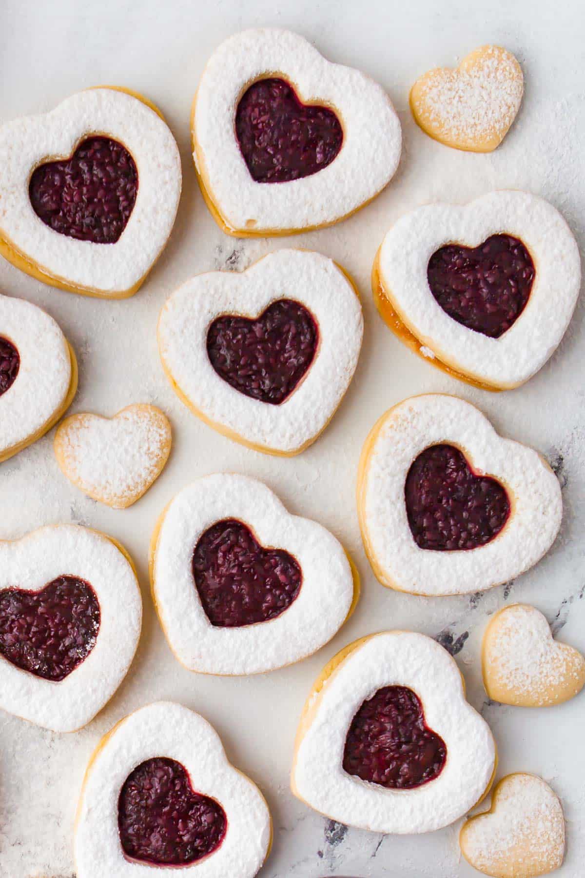 heart linzer cookies from above