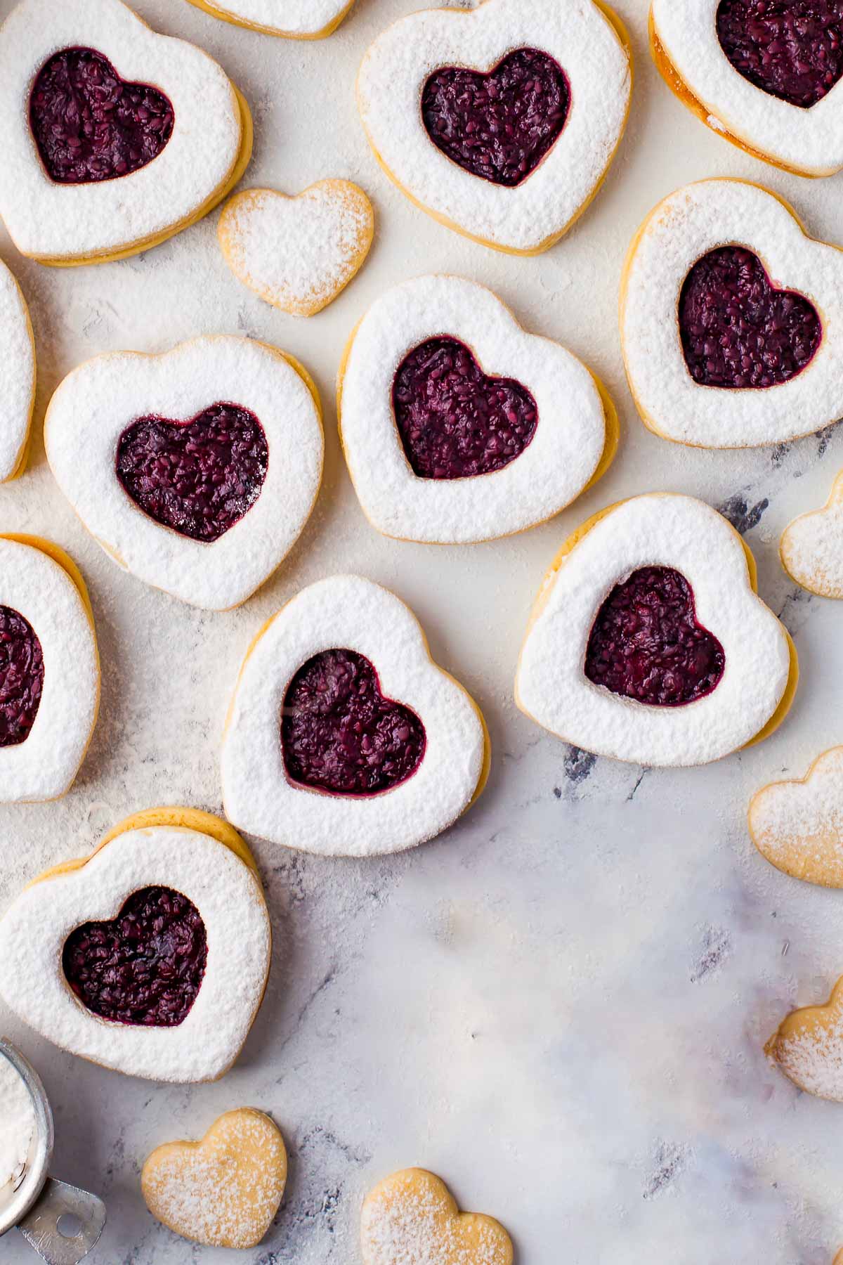 heart linzer cookies overhead