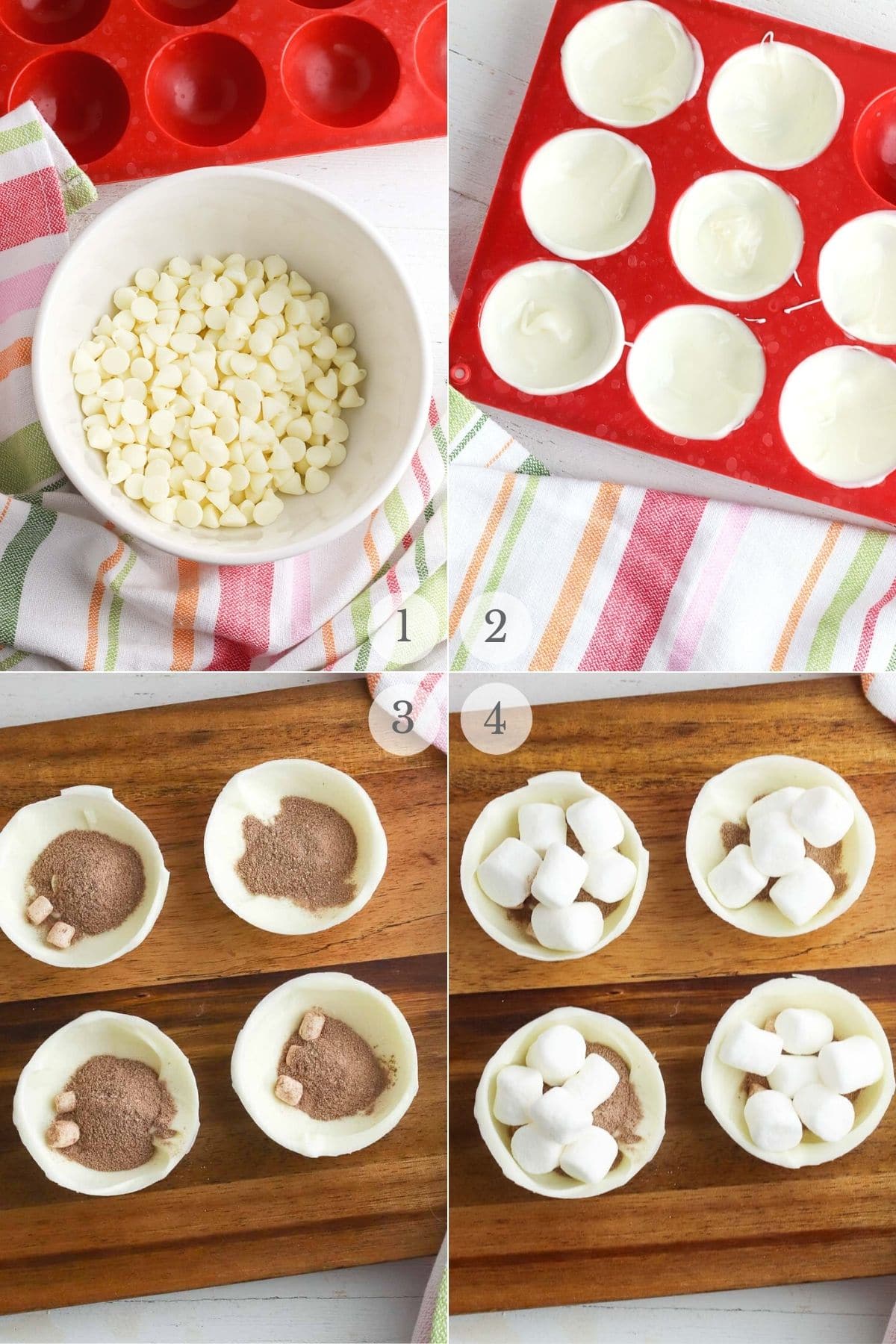 hot cocoa bombs recipe steps 1-4