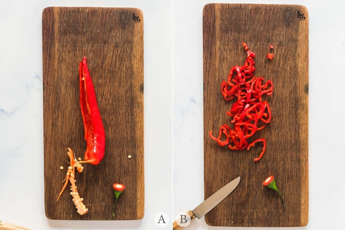 how to cut a peperoncino for Spaghetti Aglio e Olio