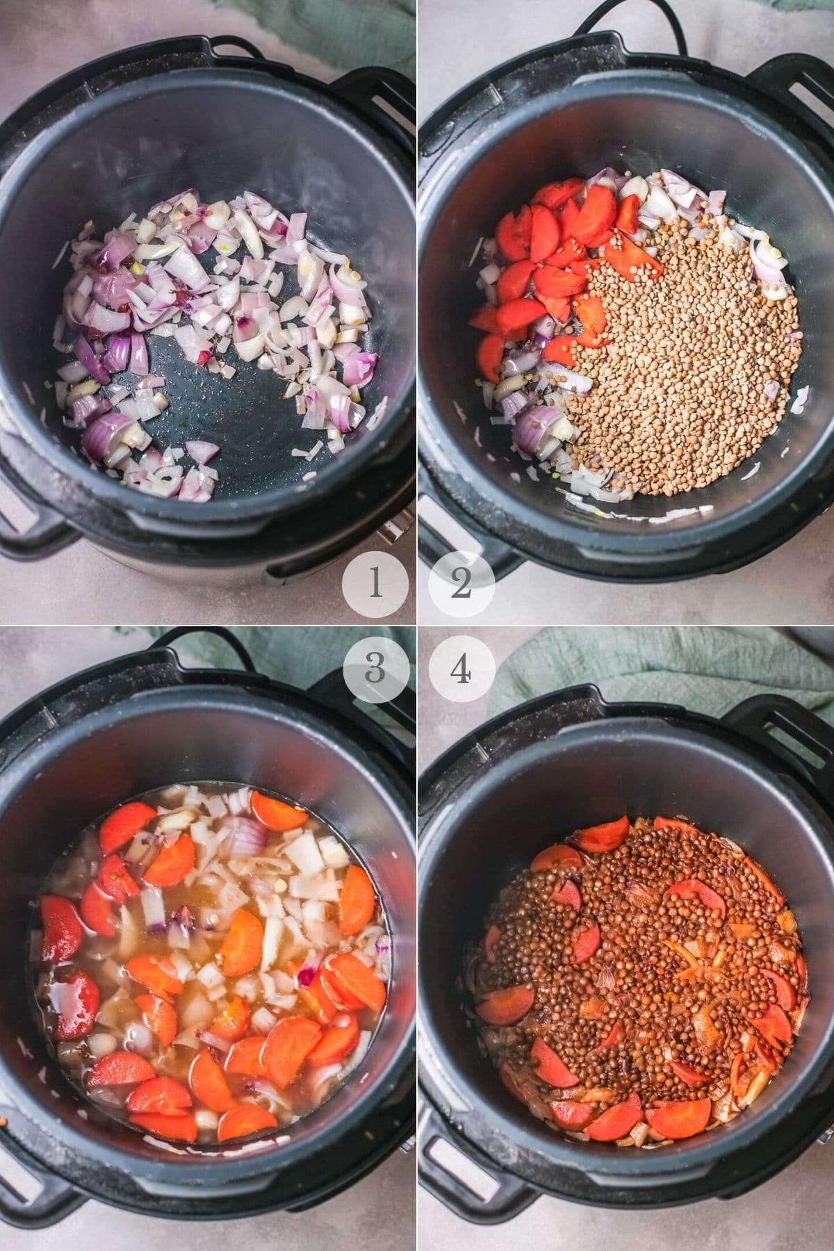 instant pot lentils recipe steps 1-4
