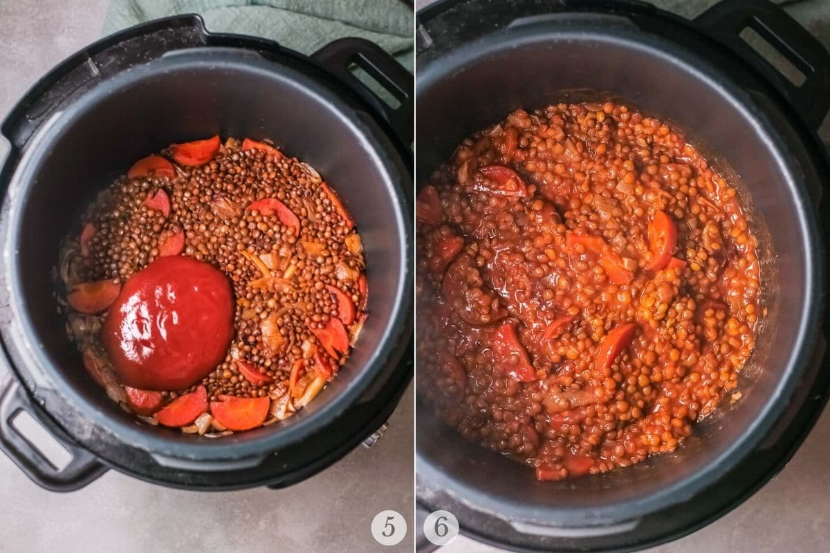 instant pot lentils recipe steps 5-6