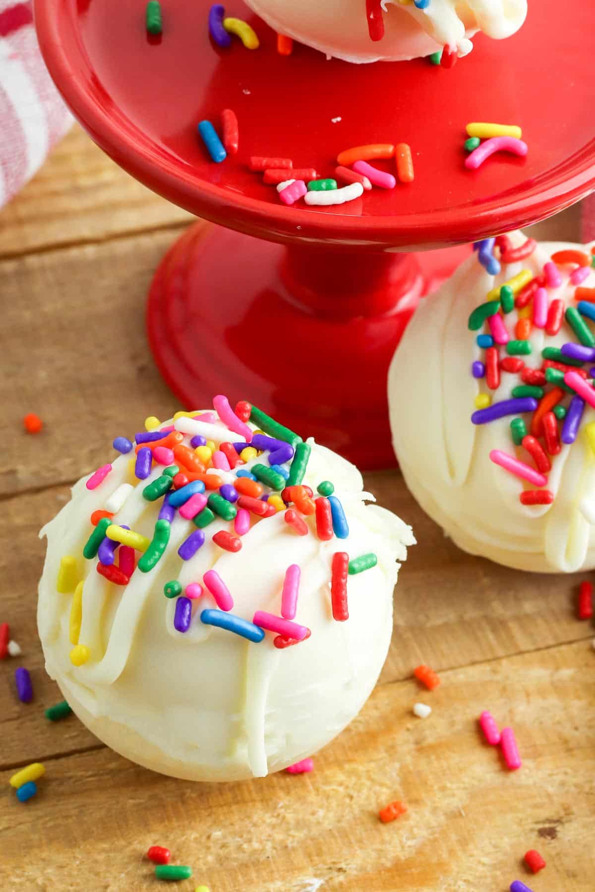 rainbow sprinkle white chocolate hot cocoa bombs 