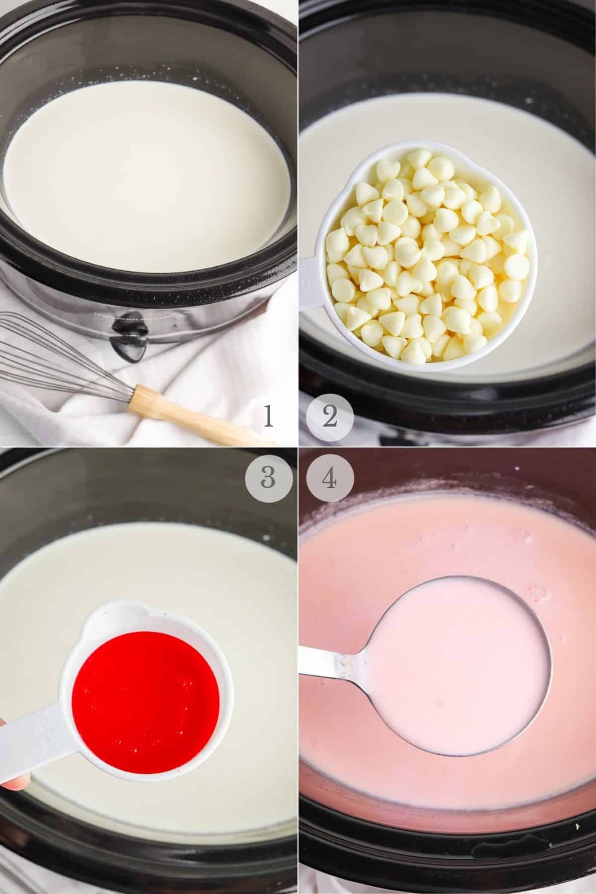 strawberry crock pot hot chocolate recipe steps 1-4