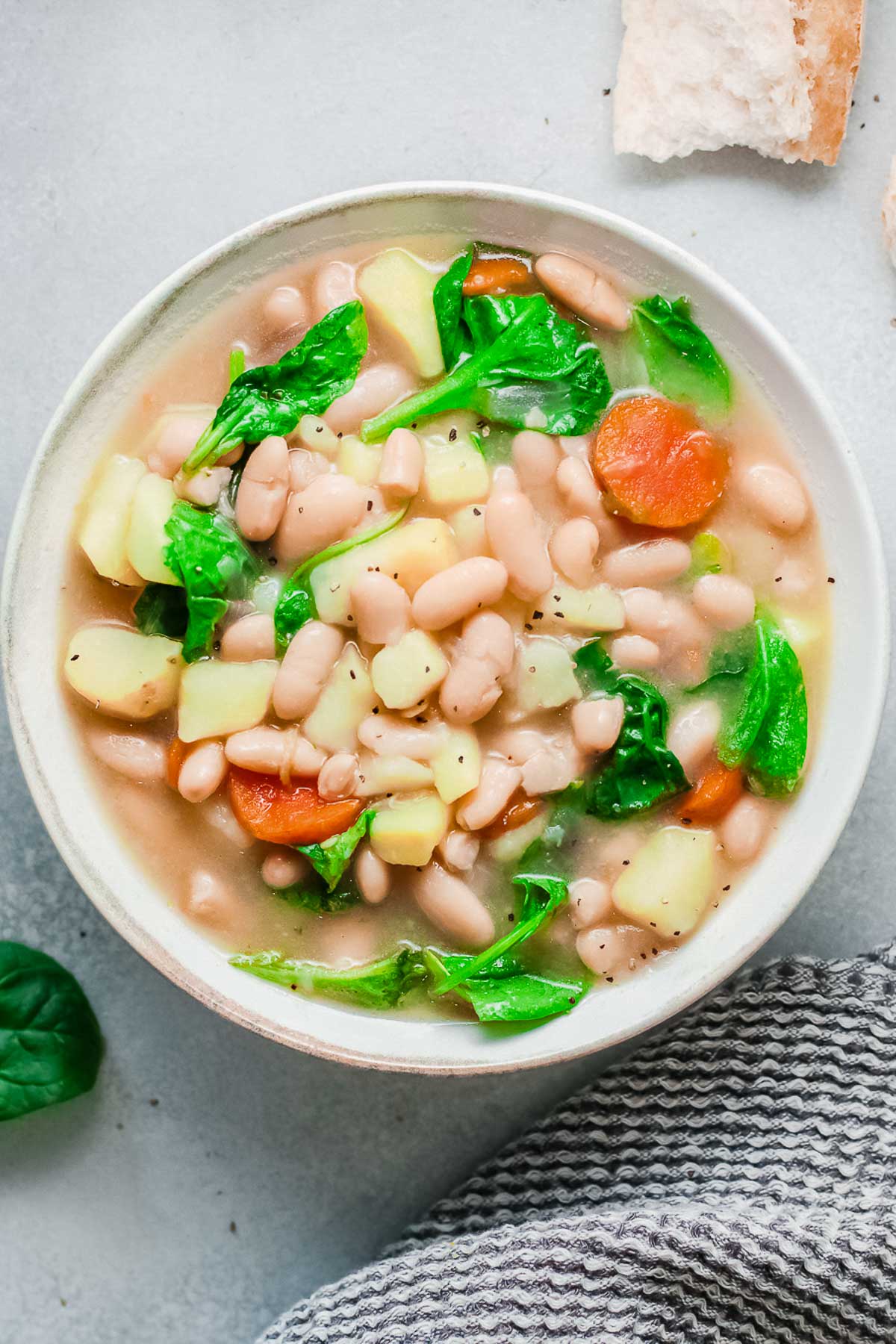 white bean soup in bowl 