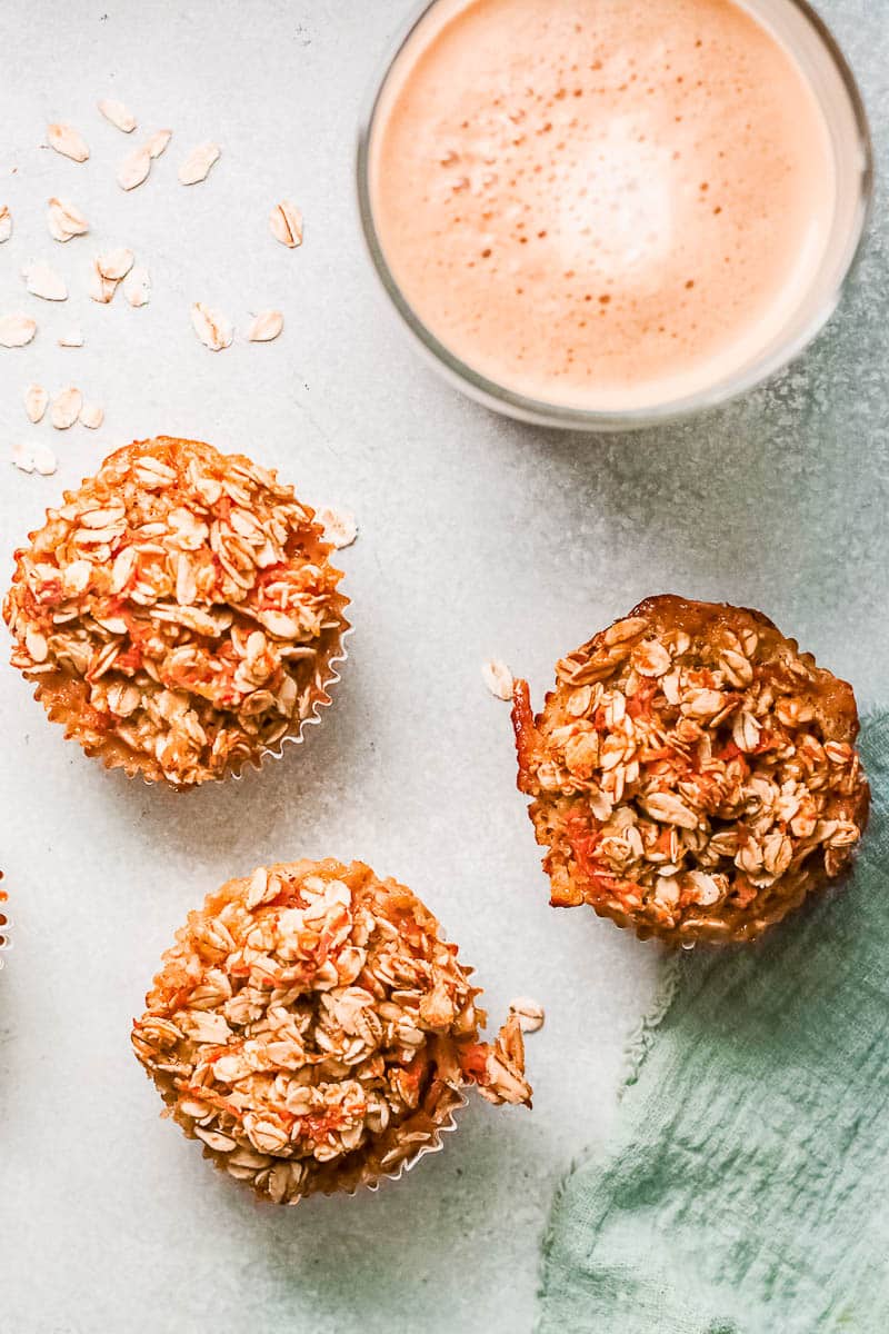 baked carrot cake oatmeal cups with coffee 