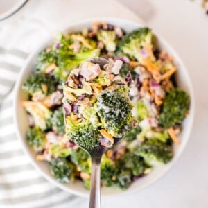 broccoli salad with spoon