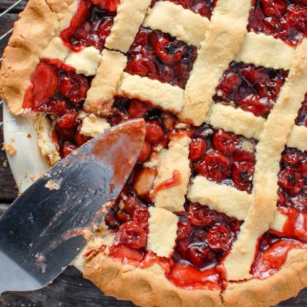 cherry pie with pie cutter