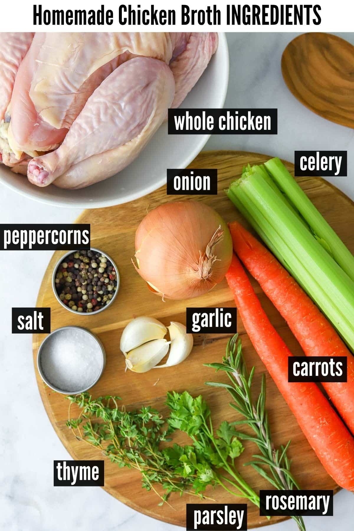 homemade chicken broth labelled ingredients
