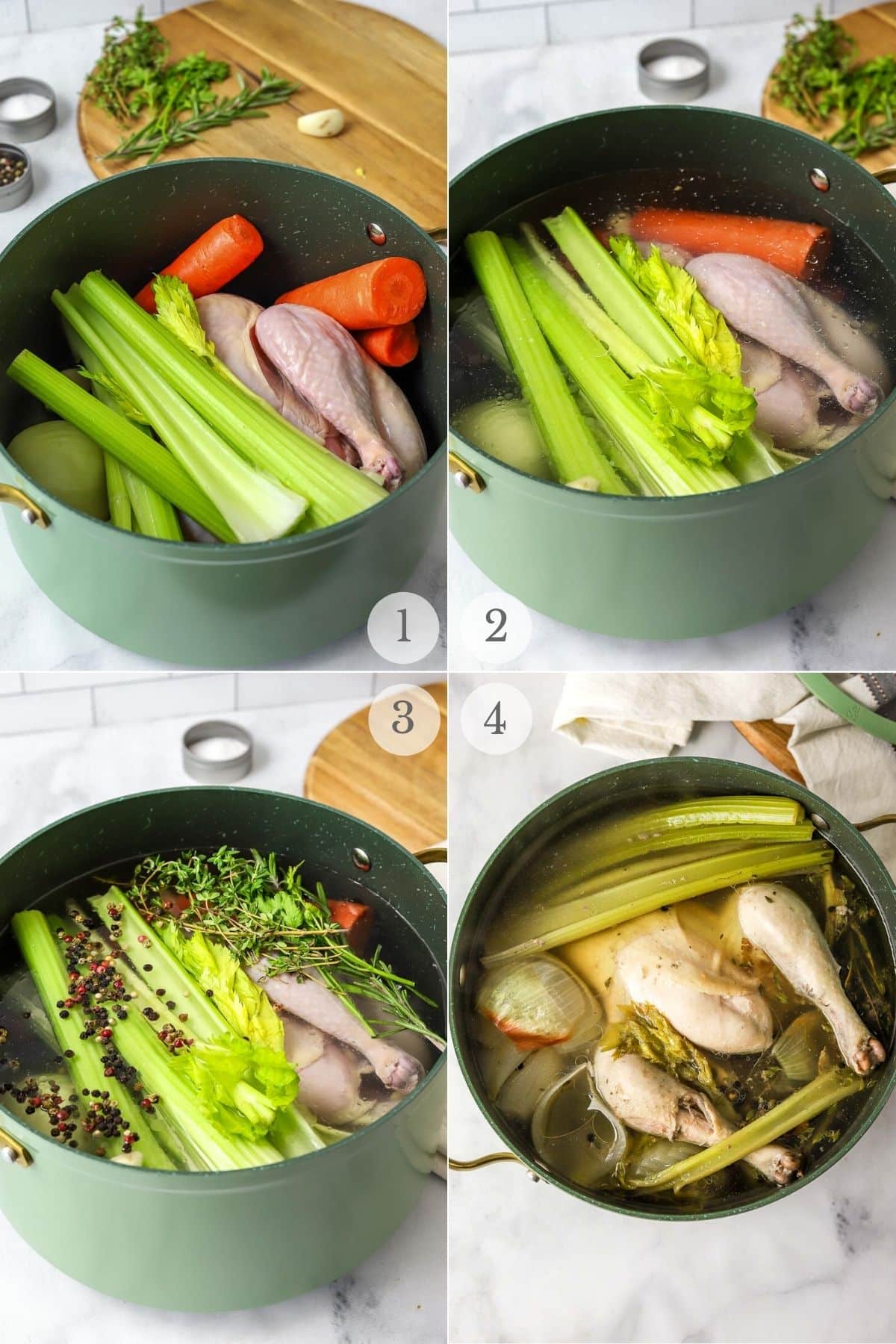 homemade chicken broth recipe steps collage