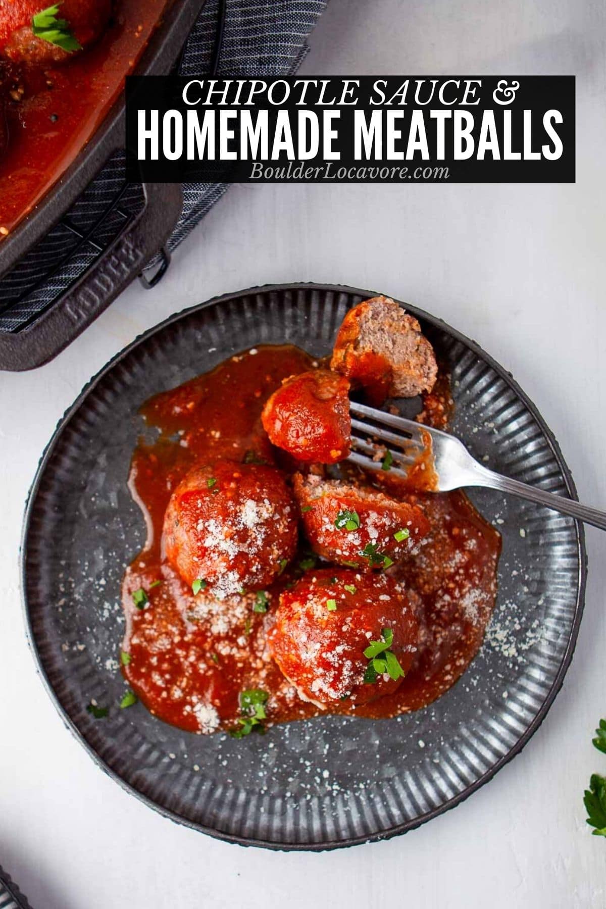 homemade meatballs with chipotle sauce with fork