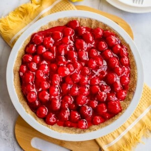 overhead of cherry cream cheese pie