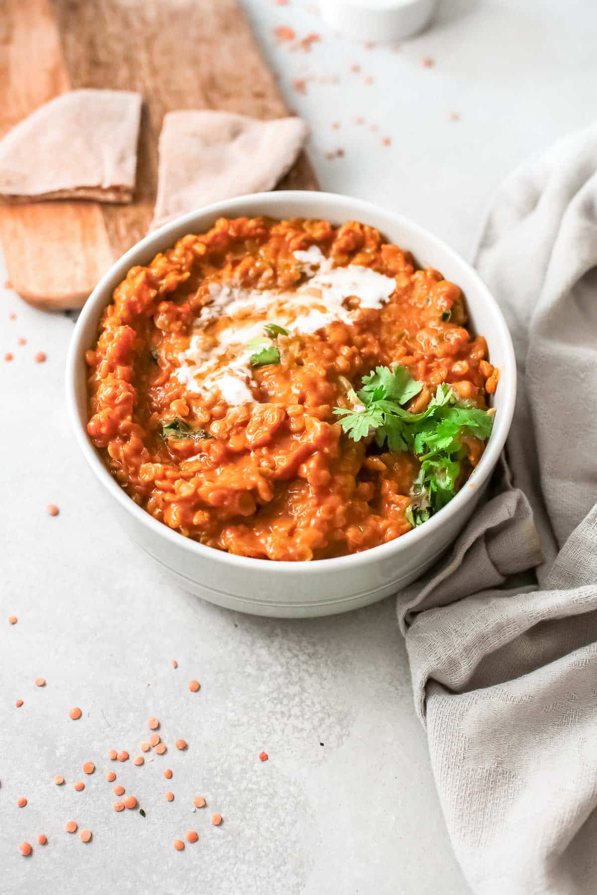 red lentil curry with pita bread