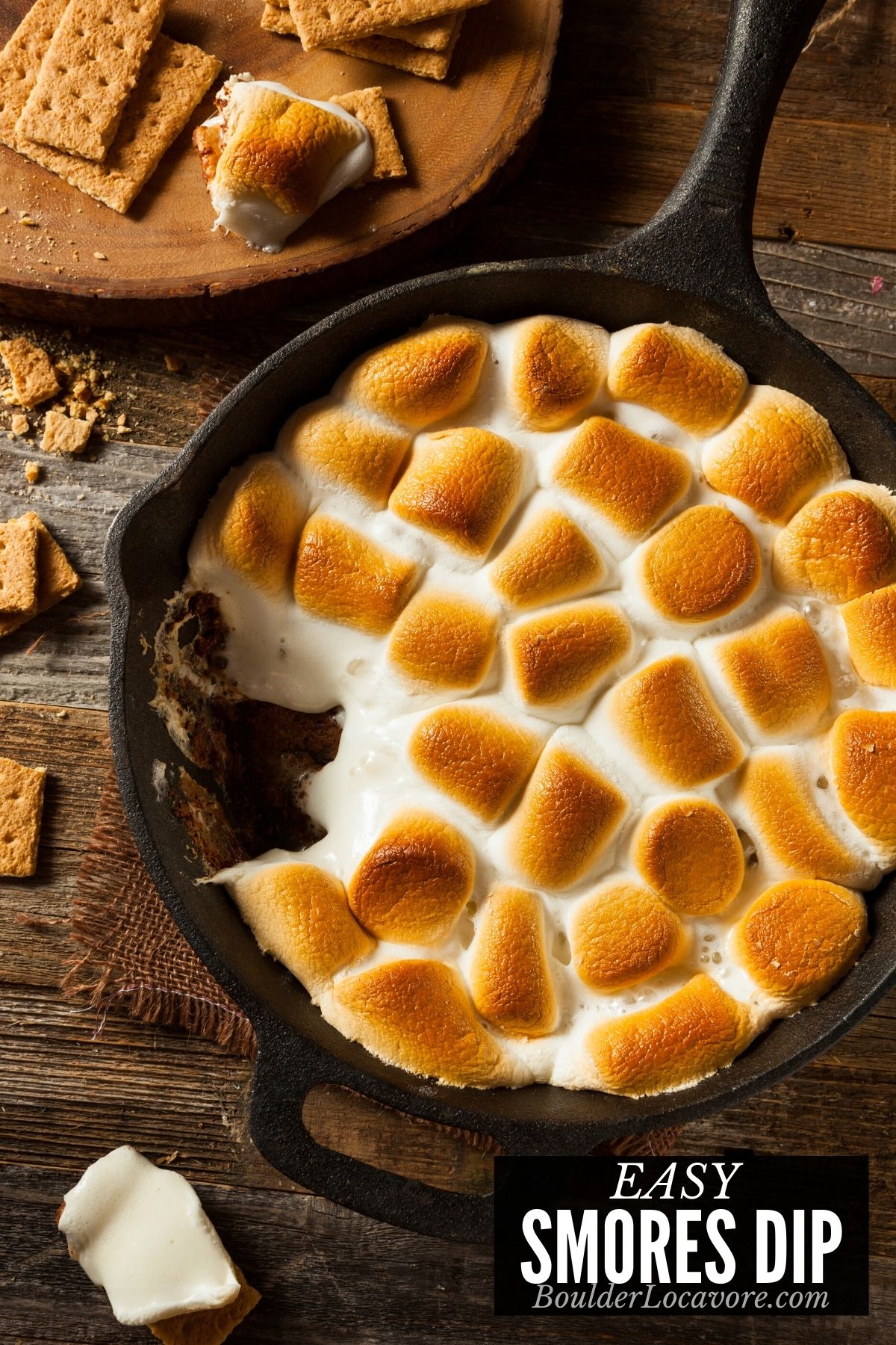 SMORES DIP title image with regular marshmallows