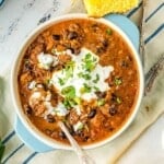 black bean and pork chili from overhead