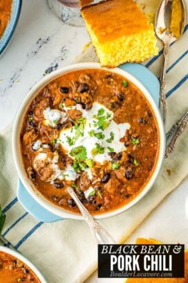 black bean and pork chili from overhead