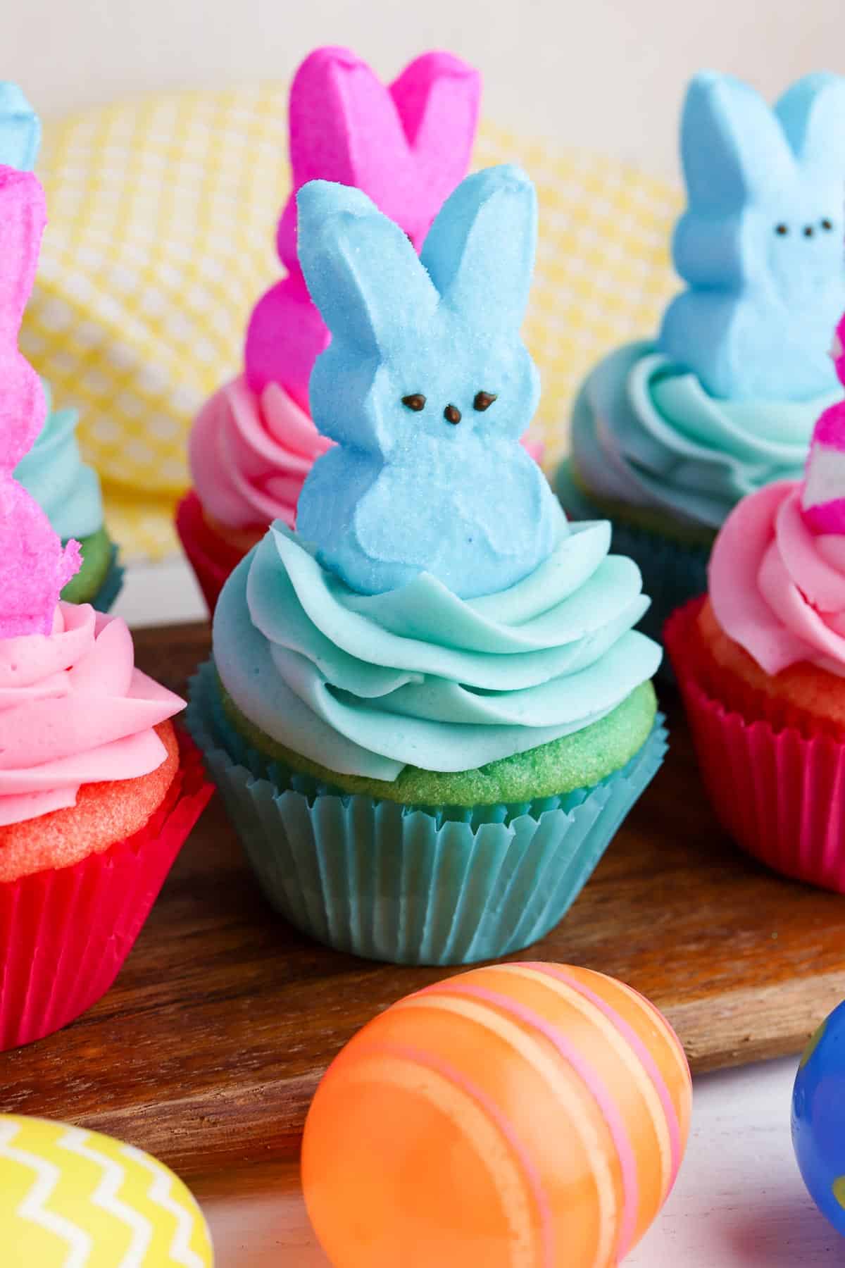 blue easter bunny cupcakes with eggs