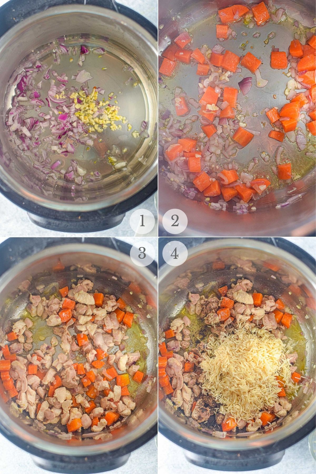 instant pot chicken and rice recipe steps 1-4