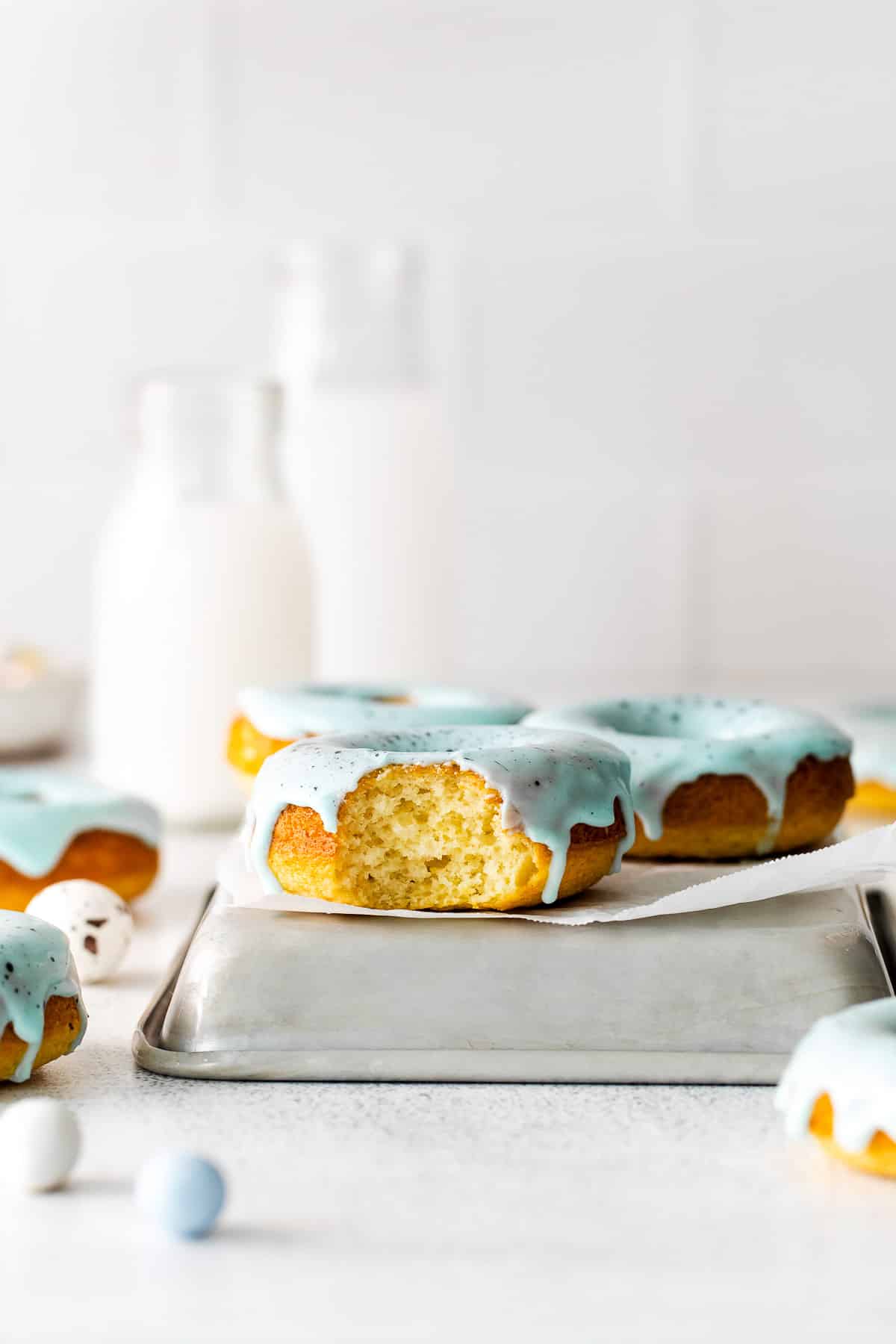 vanilla baked donuts with bite out
