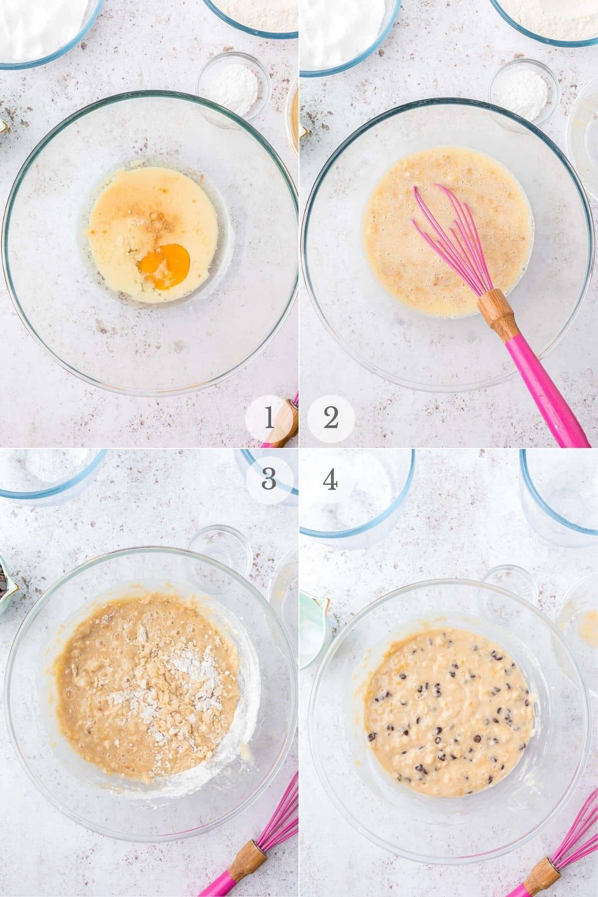 banana chocolate chip muffins recipe steps 1-4