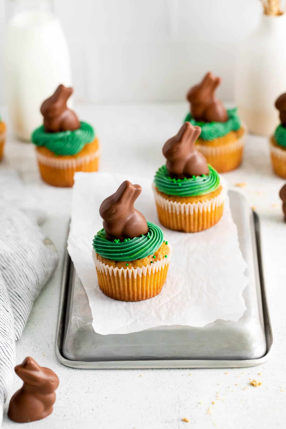 carrot cake cupcakes with chocolate bunnies from above