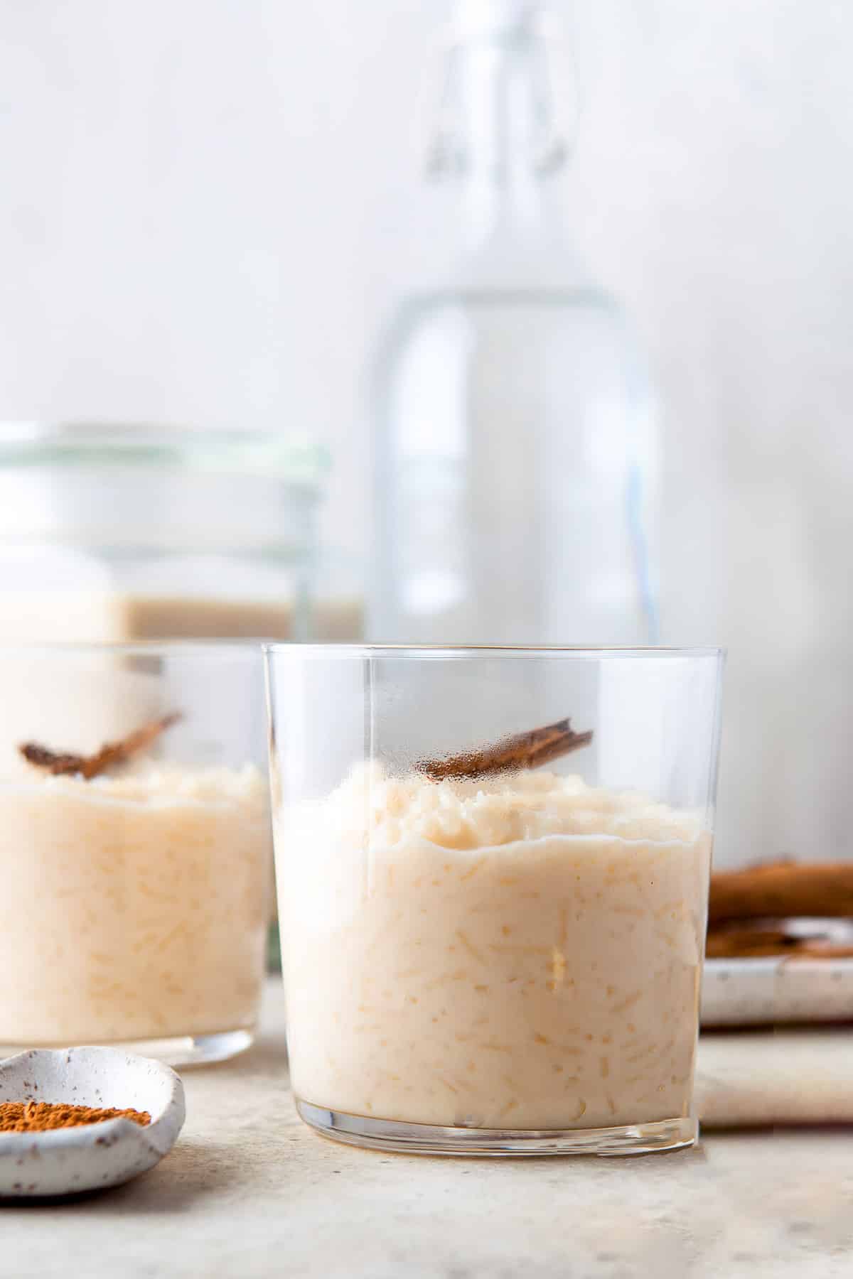 arroz con leche in glass from side 