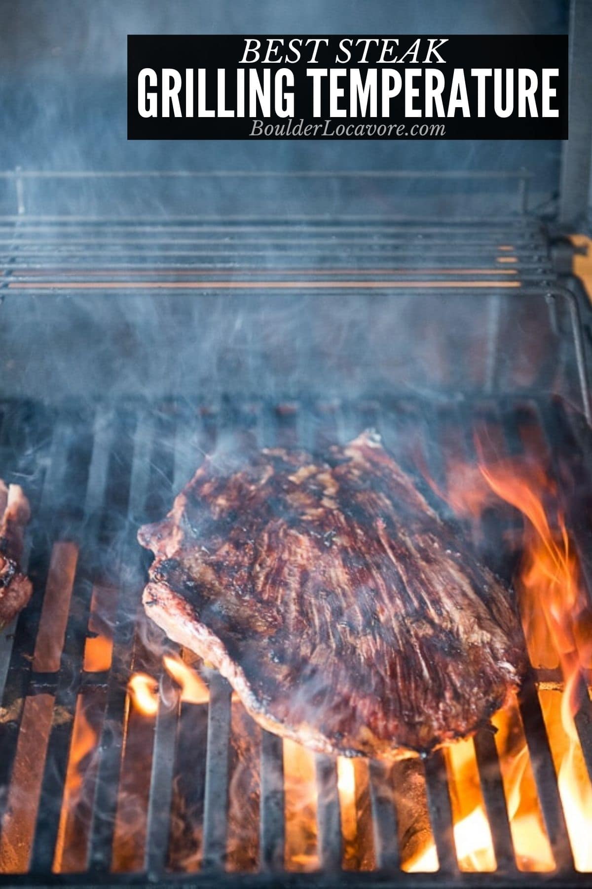 steak on grill with flames