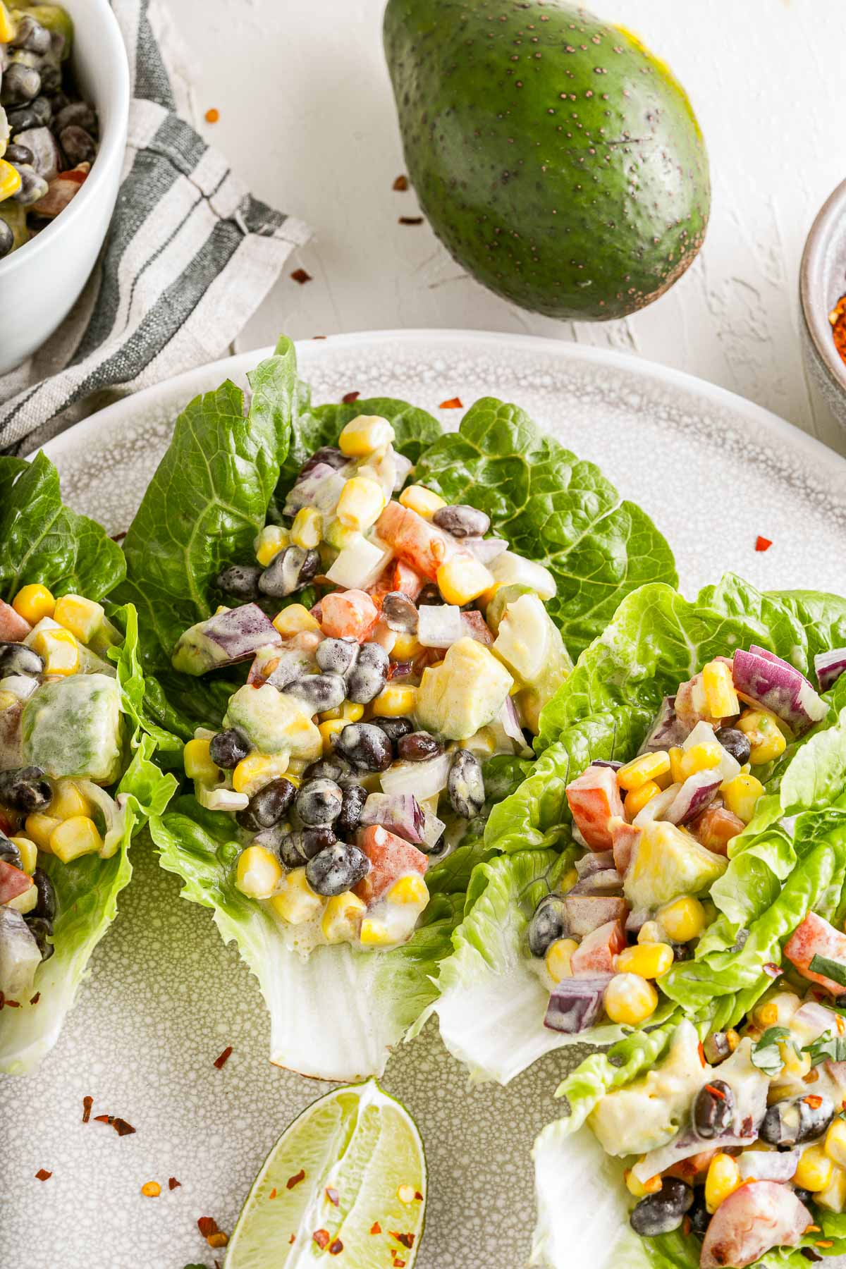 Mexican lettuce wraps close up overhead