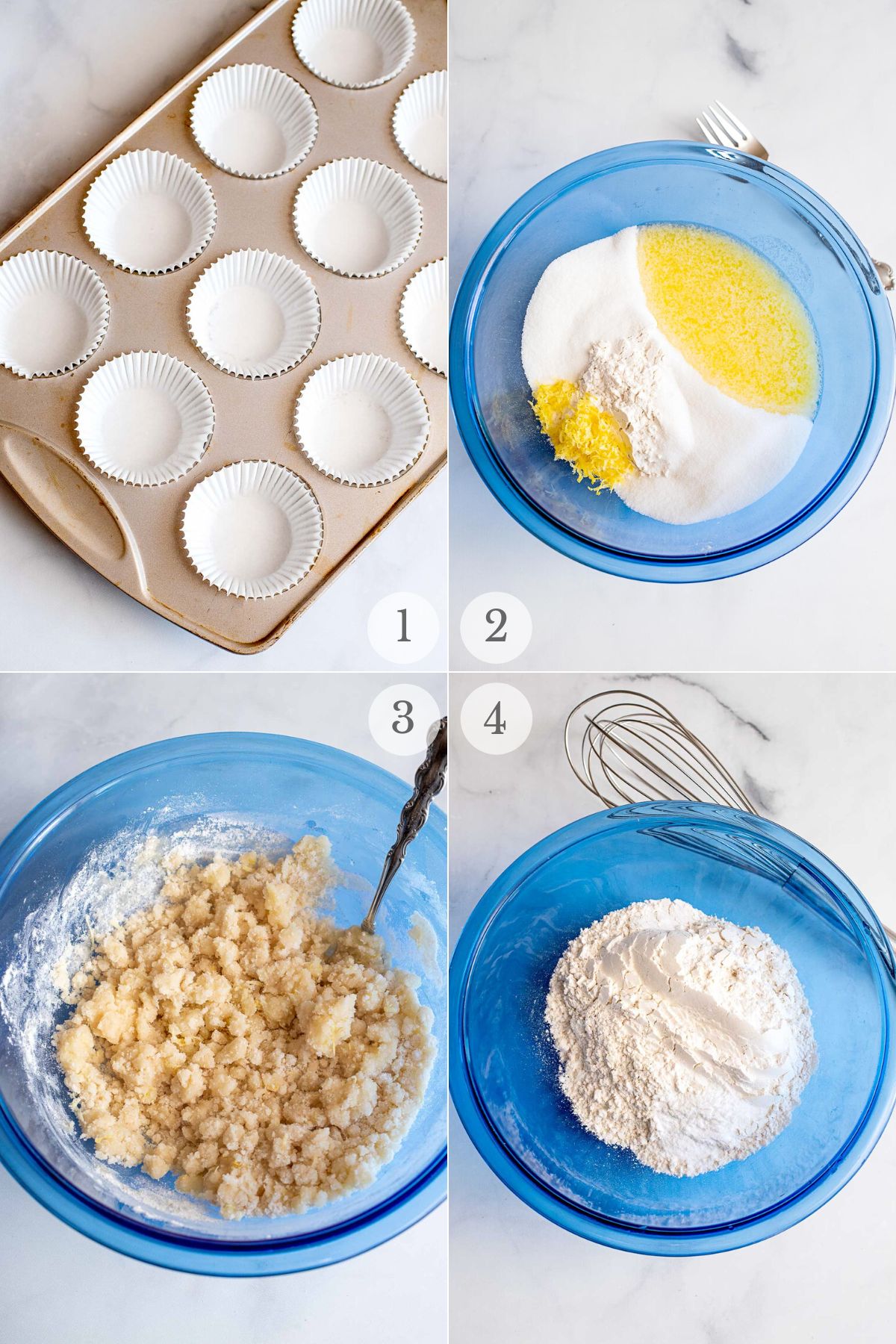 lemon muffins recipe steps 1-4.