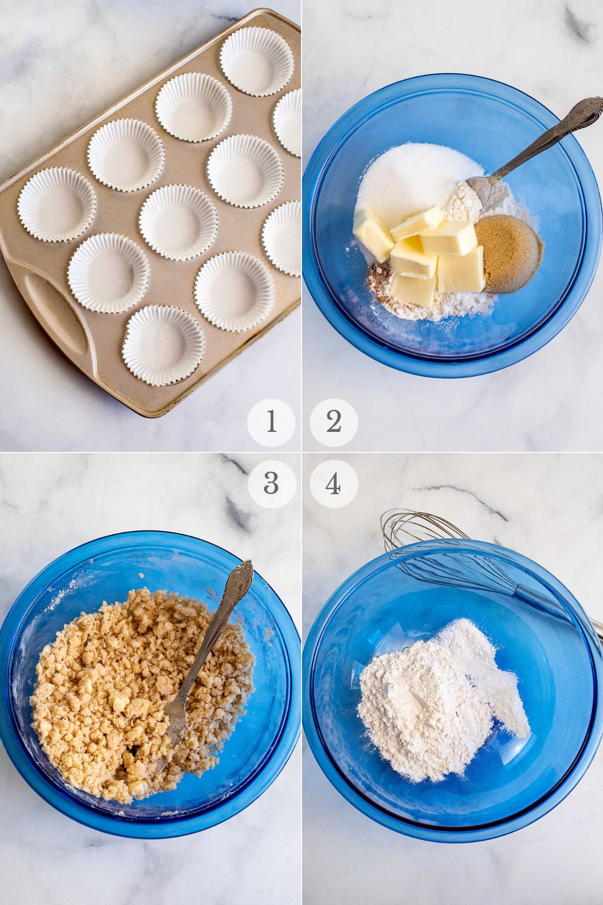 raspberry muffins recipe steps 1-4.