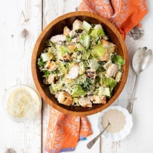 Grilled Chicken Caesar Salad in a salad bowl.