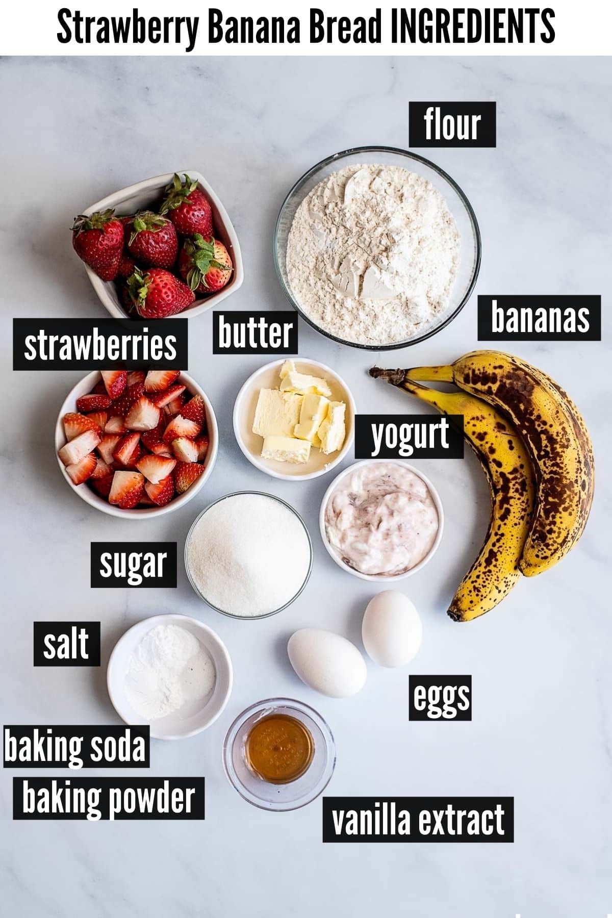 strawberry banana bread ingredients labelled