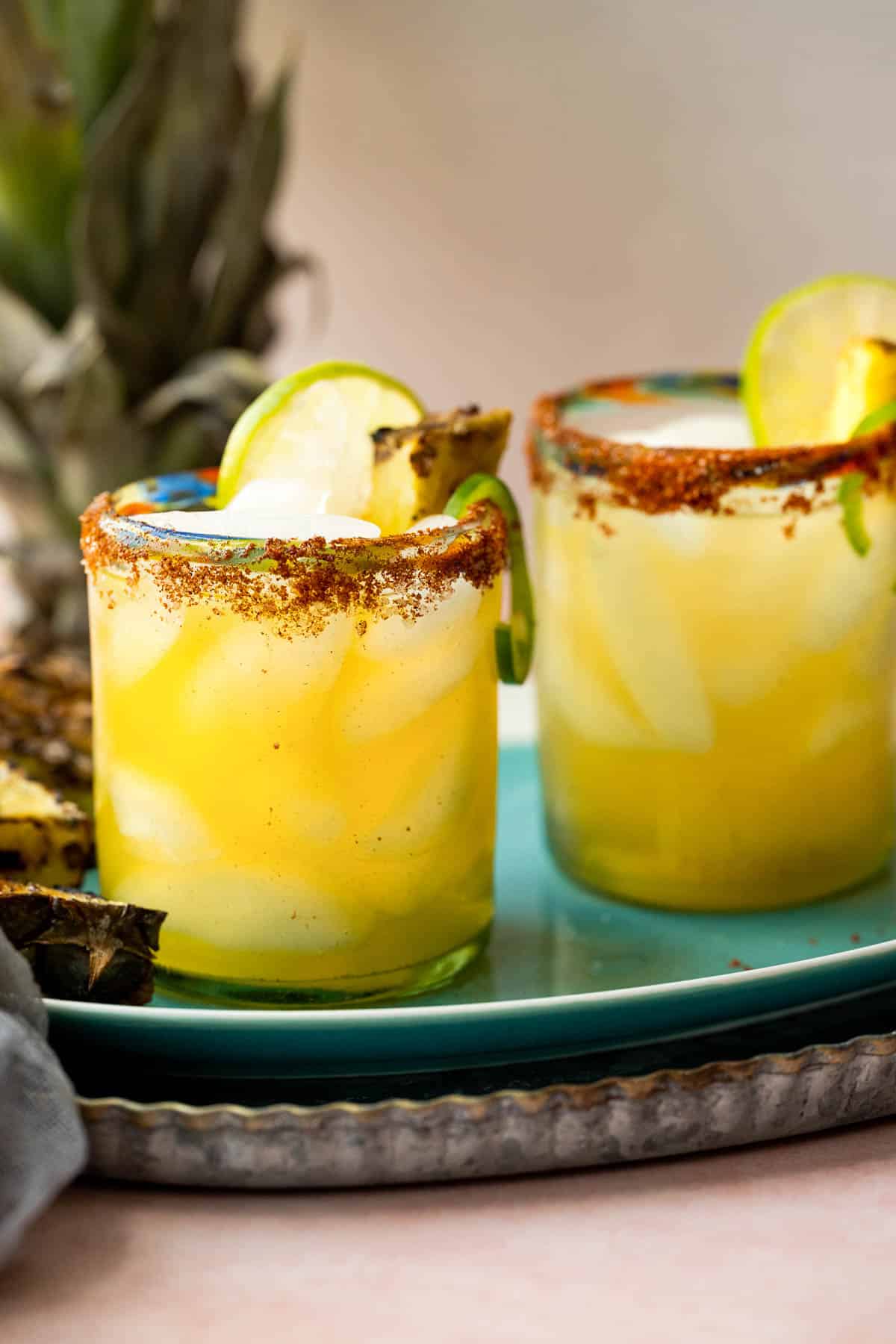 grilled pineapple margarita from side.