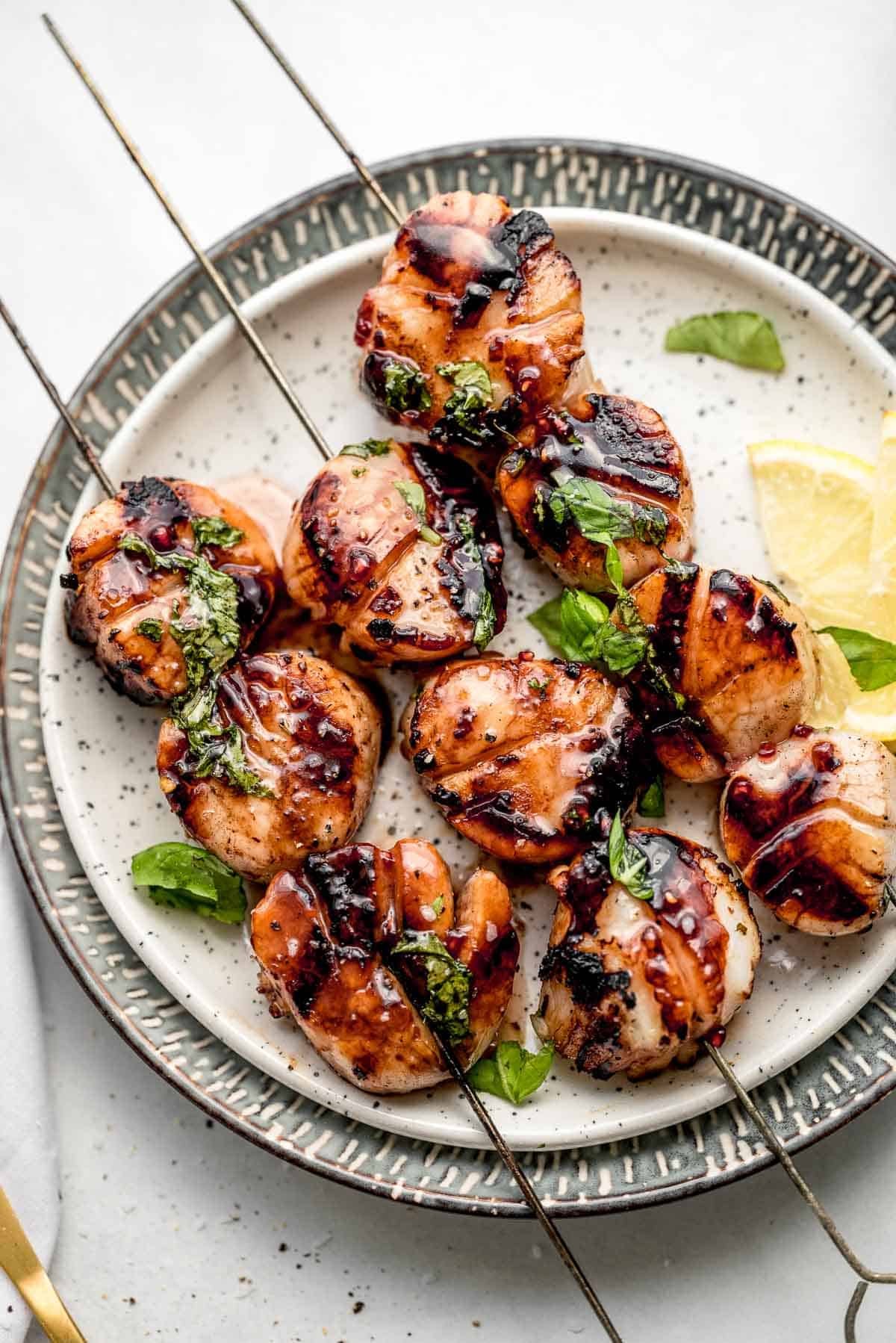 grilled scallops on skewers.