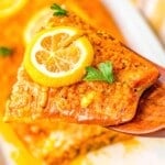 oven baked salmon close up.