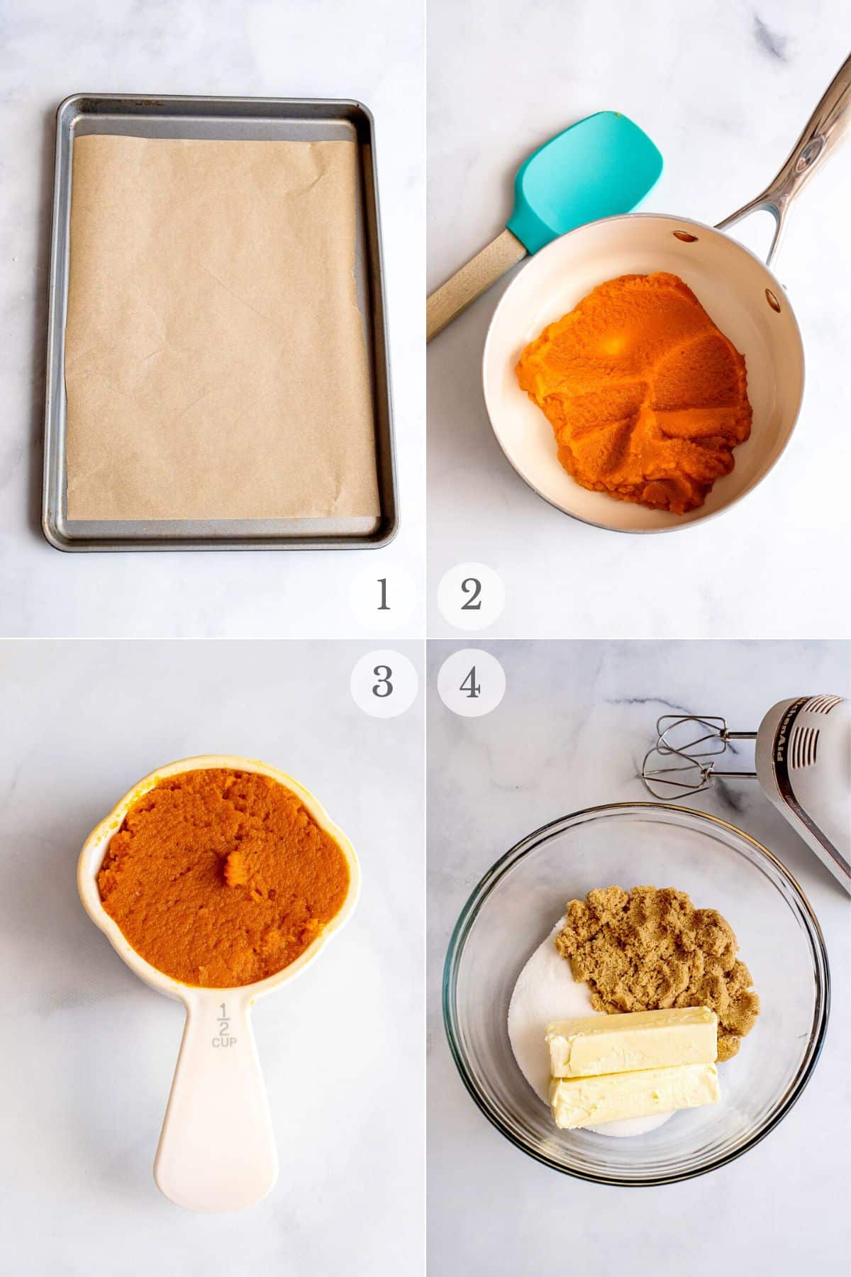 pumpkin chocolate chip cookies recipe steps 1-4.