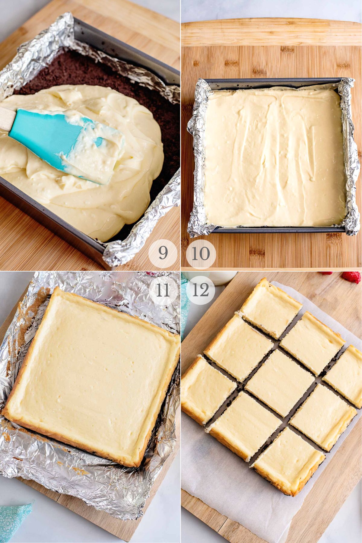 cheesecake bars recipe steps 9-12.