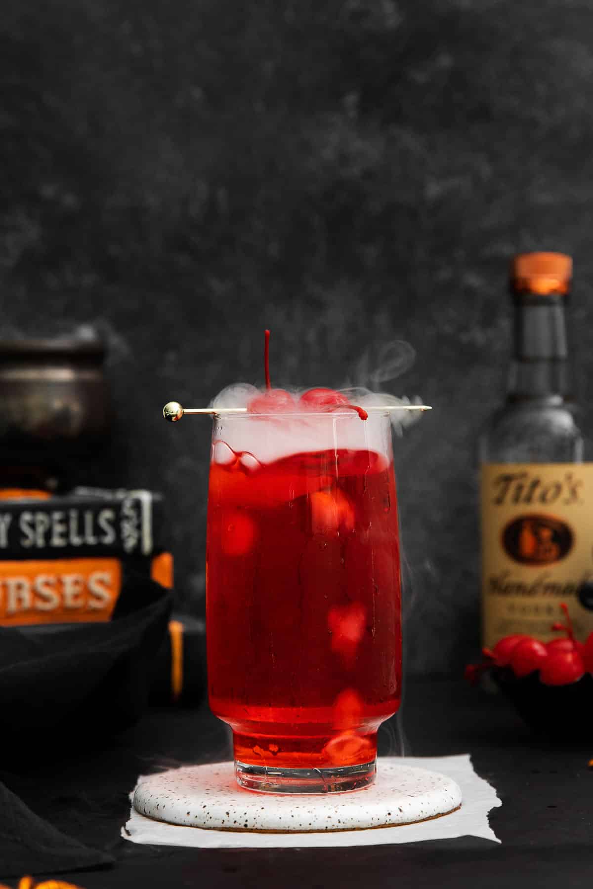 dirty shirley cocktail with dry ice.