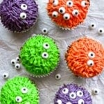 monster cupcakes with colorful frosting.