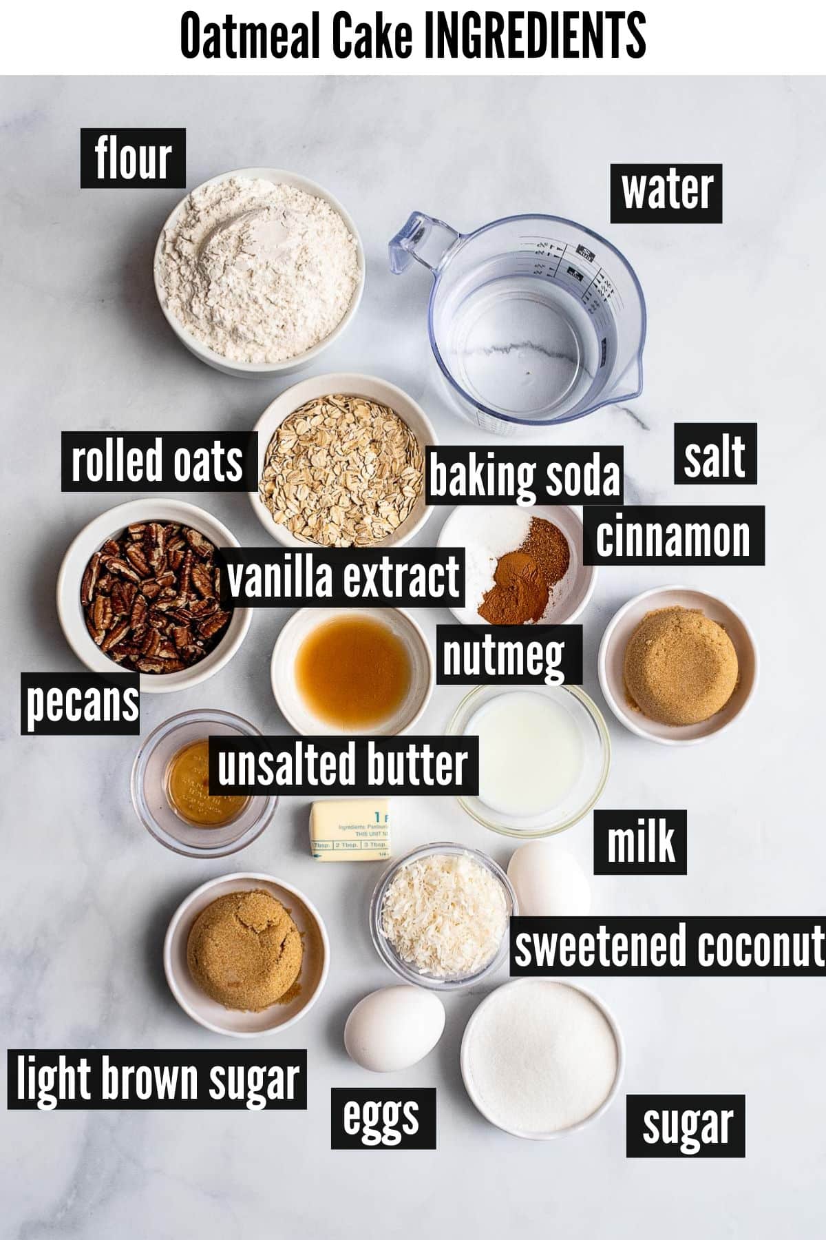oatmeal cake labelled ingredients.