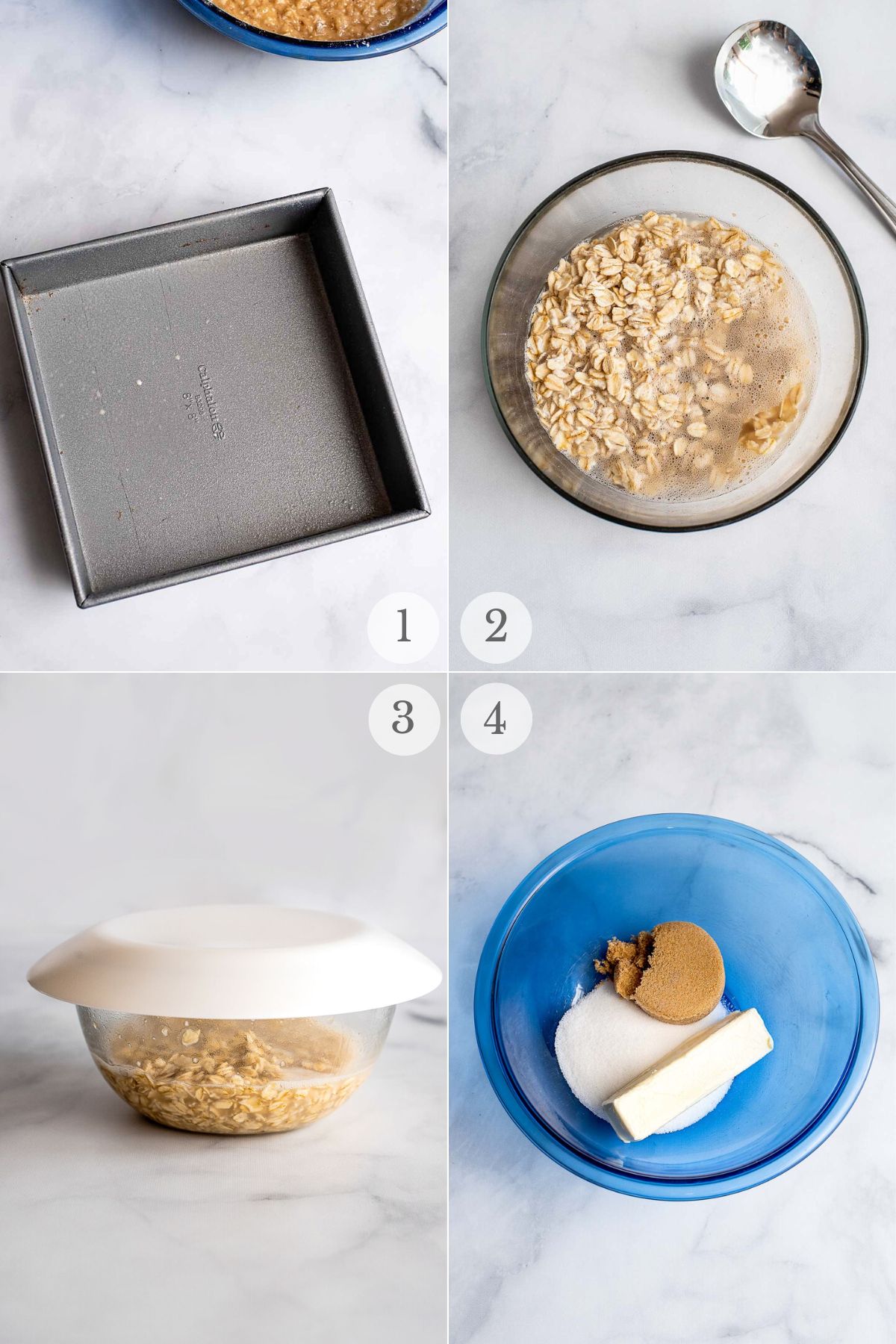 oatmeal cake recipe steps 1-4.