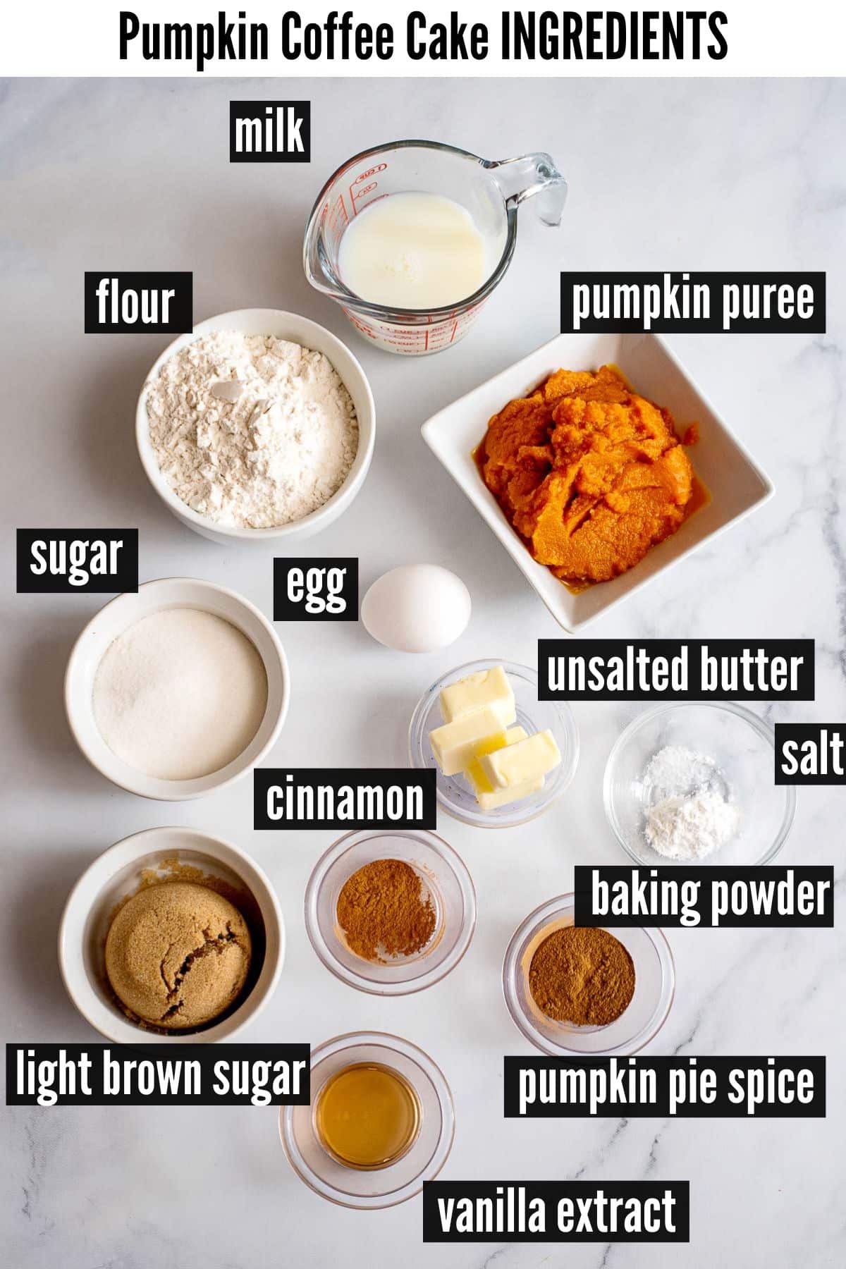 pumpkin coffee cake labelled ingredients.