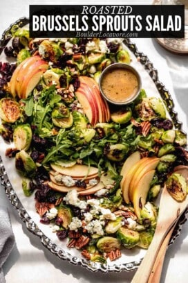 roasted brussels sprouts salad on platter.