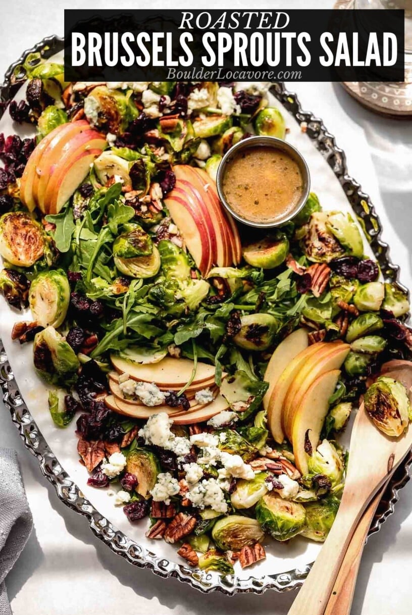 roasted brussels sprouts salad on platter.