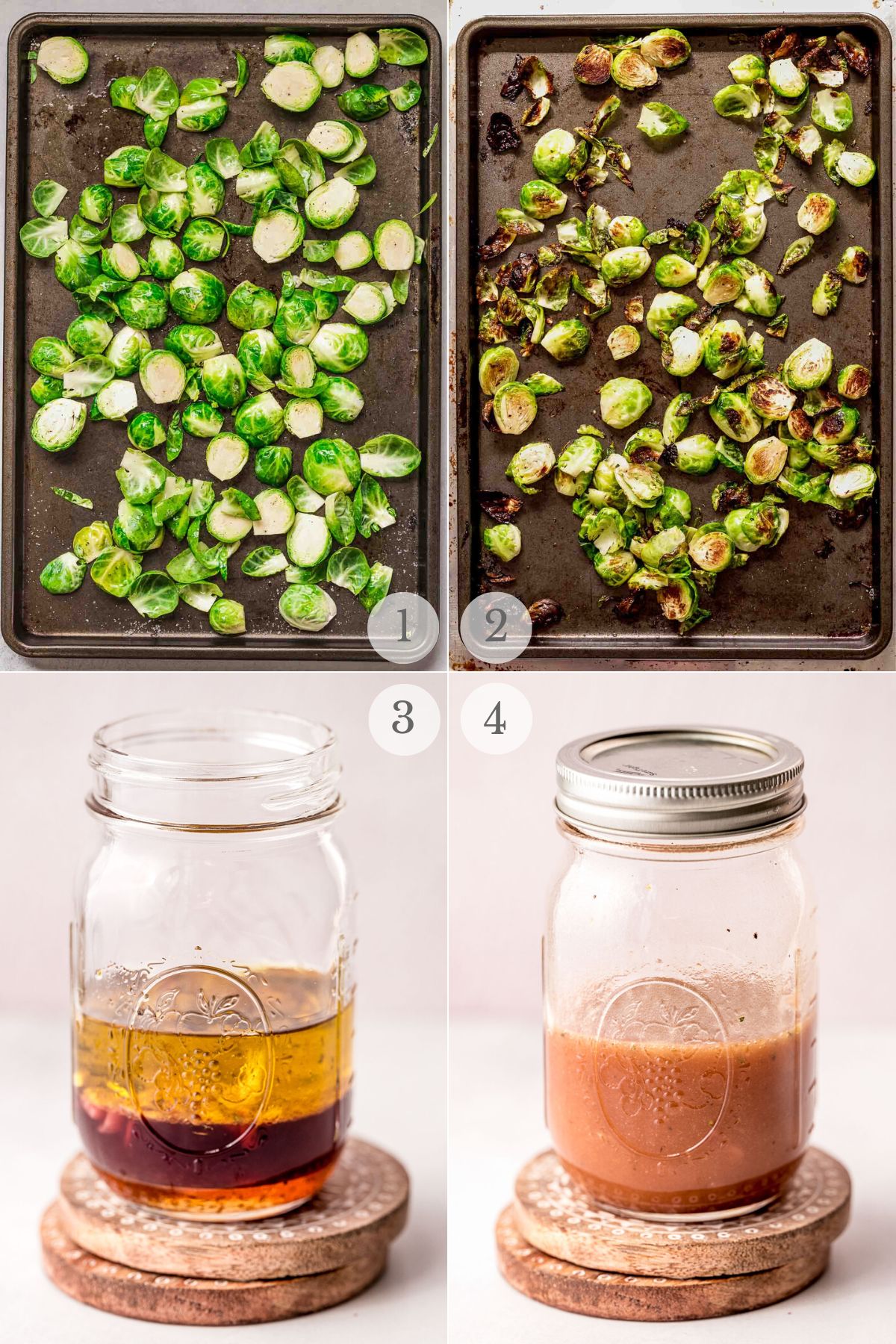 roasted brussels sprouts salad recipe steps 1-4.