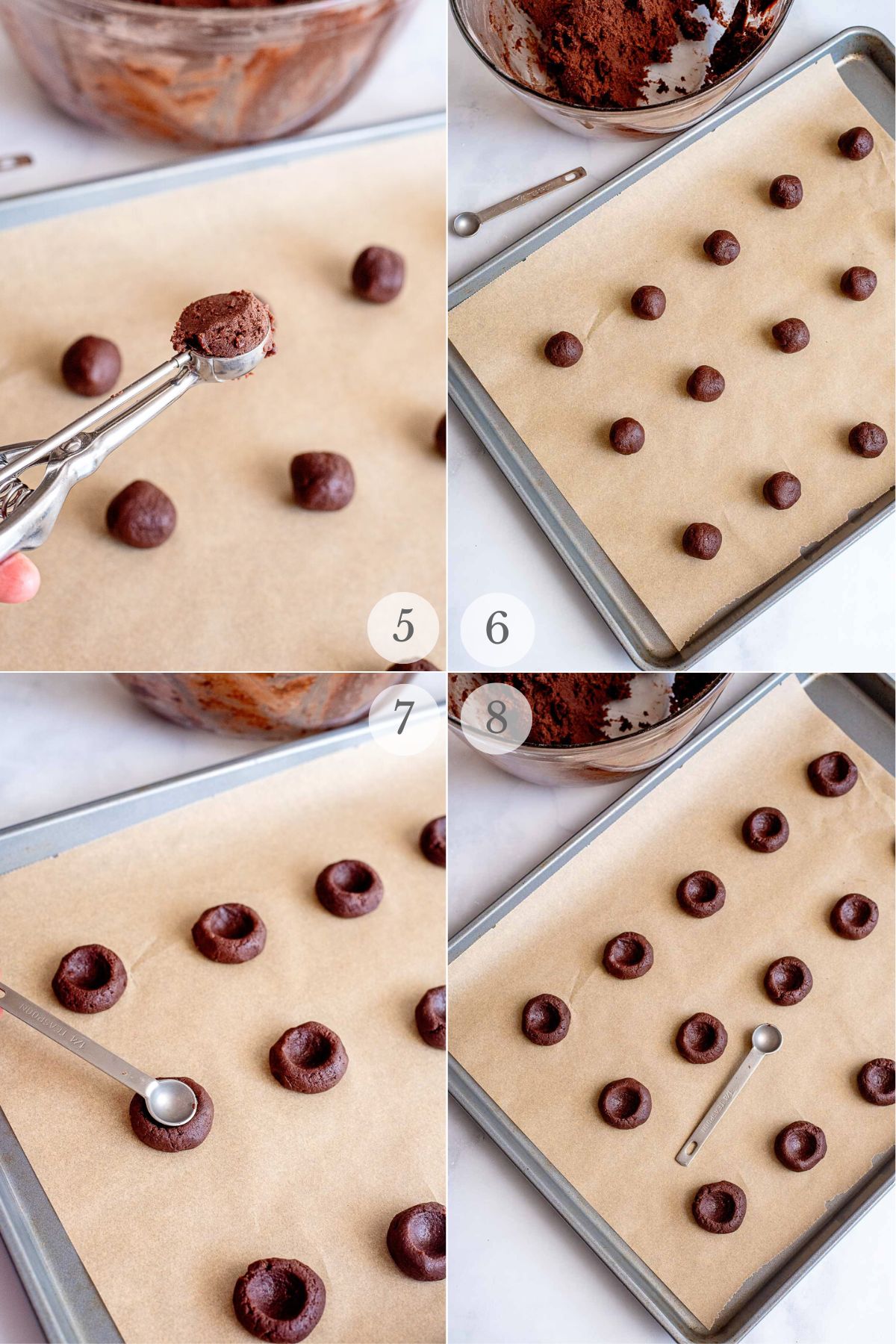 chocolate thumbprint cookies recipe steps 5-8.